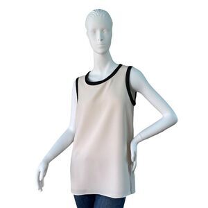 Rag & Bone Ivory Bone 2 Layer Sleeveless Tank Blouse Top with Black Trim Size M